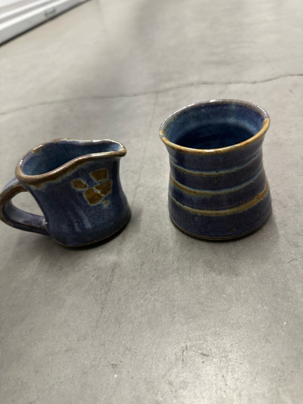 Handmade Blue Ceramic Creamer and Sugar Set